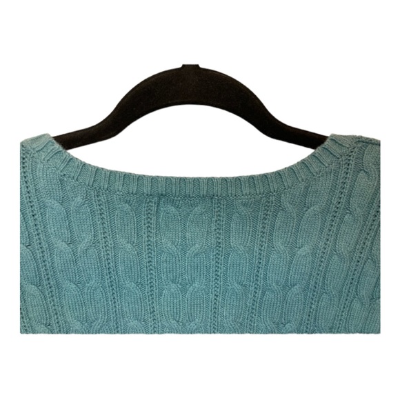 St. Johns Bay Cable Knit Sweater, Crew Neck, Teal Blue, - Picture 5 of 5